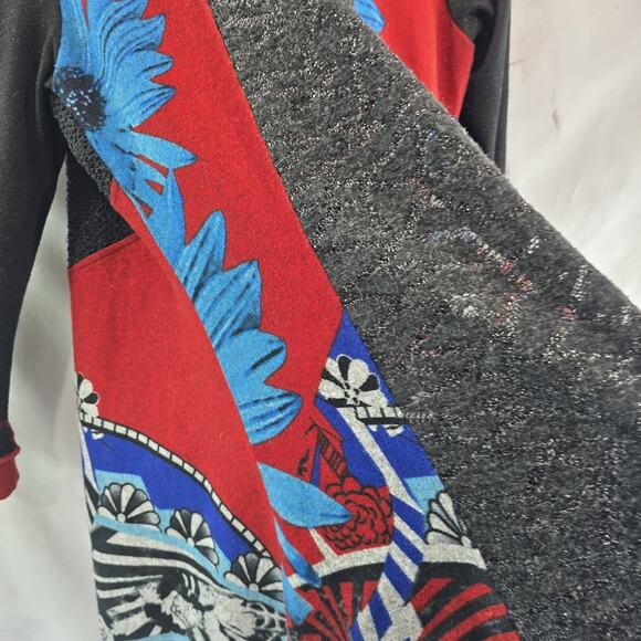 Anes A Cardigan Women XL Vintage Black Blue Red Duster Kimono Boho Artsy Wear - Picture 8 of 10